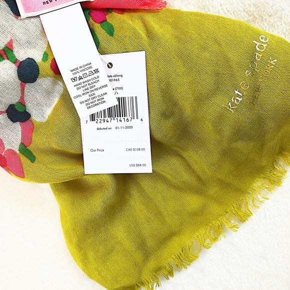 Kate Spade Floral Dot Colorful Oblong Logo Scarf - Picture 8 of 11